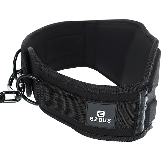 Пояс атлетический для отягощения текстильный с цепью и карабином EZOUS DIP BELT ARMOR N-01 спинка-17см