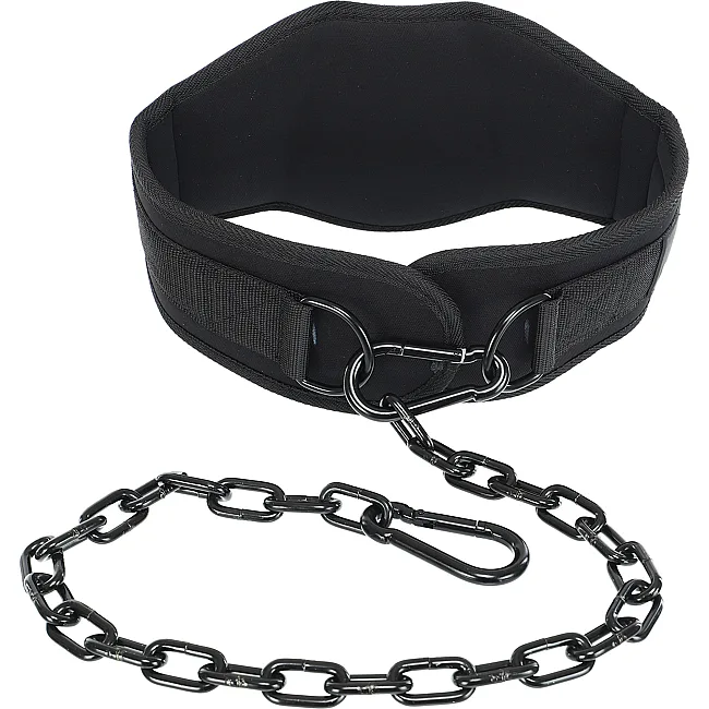 Пояс атлетический для отягощения текстильный с цепью и карабином EZOUS DIP BELT ARMOR N-01 спинка-17см