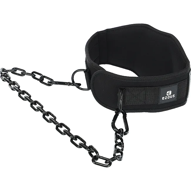 Пояс атлетический для отягощения текстильный с цепью и карабином EZOUS DIP BELT ARMOR N-01 спинка-17см