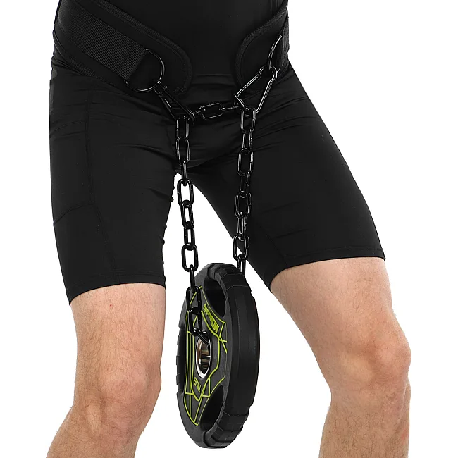 Пояс атлетический для отягощения текстильный с цепью и карабином EZOUS DIP BELT ARMOR N-01 спинка-17см