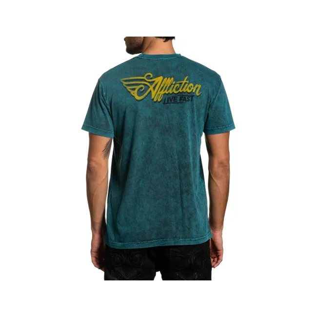 Футболка AFFLICTION Oil Change SS Tee Teal Black Lava Tint