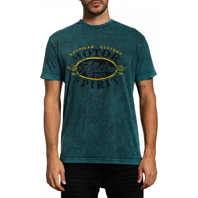 Футболка AFFLICTION Oil Change SS Tee Teal Black Lava Tint