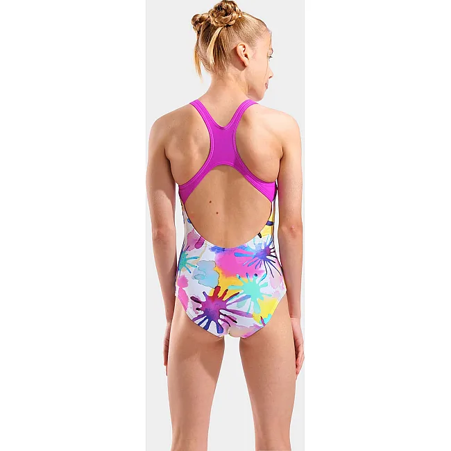 Купальник закрытый для девочек Arena SPRAYING SWIMSUIT SWIM PRO BAC белый, розовый (для детей)