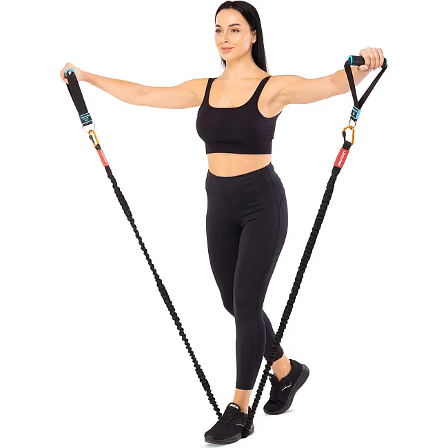 Трубчатый эспандер
 с карабином в защитном рукаве RESISTANCE TUBE LiveUp LP8401-L нагрузка высокая