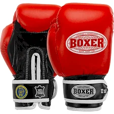Рукавички для боксу професійні шкіряні ФБУ BOXER Profi BO-2001 10-12унцій (Червоний-чорний)