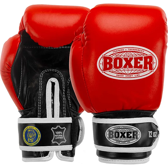 Перчатки для бокса профессиональные кожаные ФБУ BOXER Profi BO-2001 10-12унций (Красный-черный)