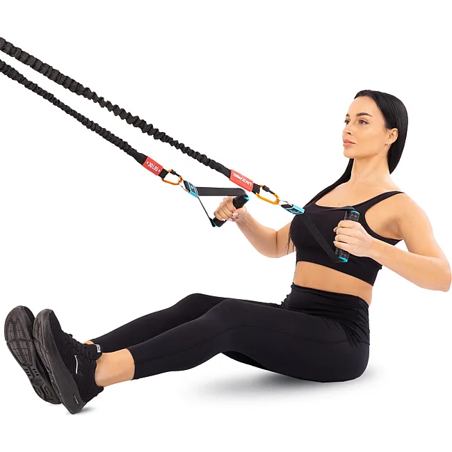Трубчатый эспандер
 с карабином в защитном рукаве RESISTANCE TUBE LiveUp LP8401-L нагрузка высокая