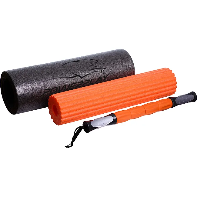Масажний роллер (МФР рол) набір 3в1 POWERPLAY 4022 Therapy Roller Чорно-помаранчевий