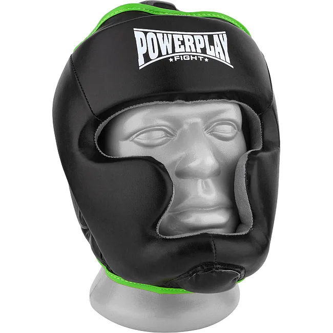 Тренировочный шлем для бокса POWERPLAY 3068 PU + Amara Черно-Зеленый