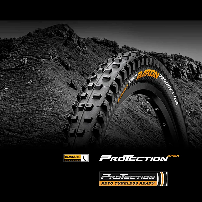 Велопокрышка бескамерная CONTINENTAL Der Baron Projekt 27.5"x2.6, черная, складная, ProTection Apex, Skin