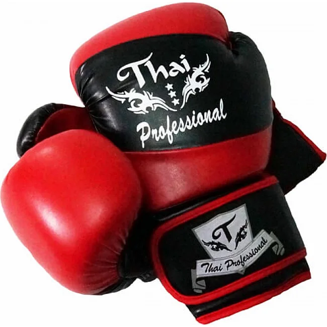 Боксерские перчатки Thai Professional BG7 Черные с красным