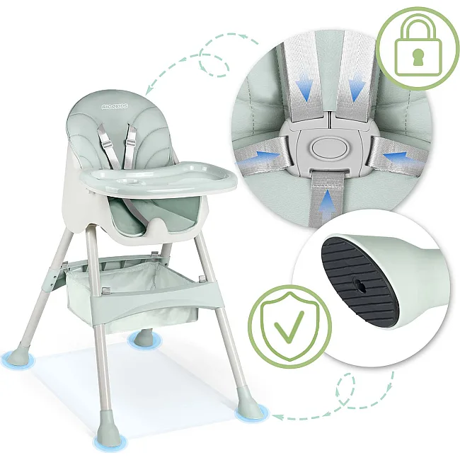 Стільчик для годування зі столиком Ricokids Milo 79 х 62 х 94 см - зелено-білий