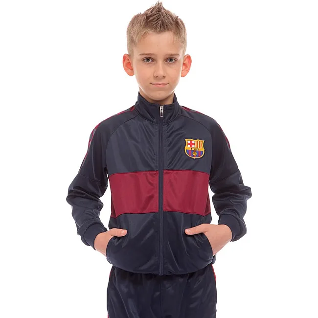 Спортивний костюм дитячий із символікою футбольного клубу BARCELONA кофта на блискавці та штани LIDONG LD-6130K-BS