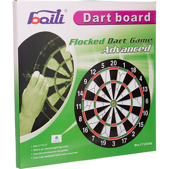 Распродажа! Дартс из Флока Flocked 6 дротиков и мишень BAILI BL-17115 17"х1/2" (43х1,3см)