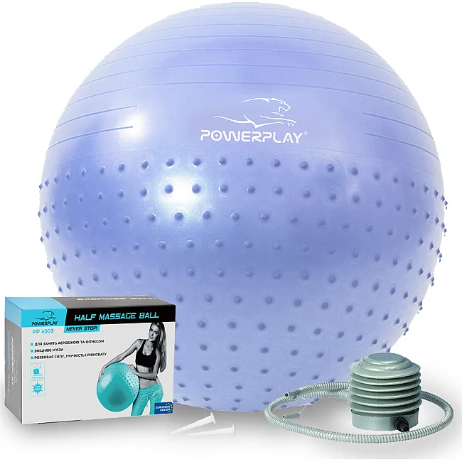 Мяч для фитнеса полумассажный POWERPLAY 4003 Ø75см Sky Blue + насос