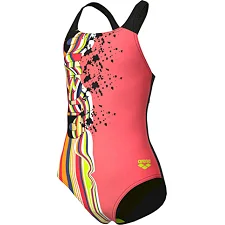 Купальник закрытый для девочек Arena PALETTE SWIMSUIT SWIM PRO BACK коралловый, черный