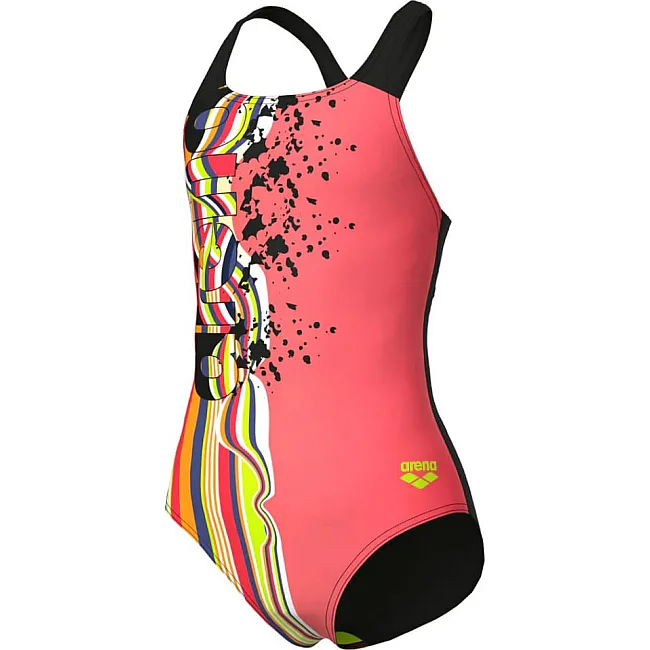 Купальник закрытый для девочек Arena PALETTE SWIMSUIT SWIM PRO BACK коралловый, черный