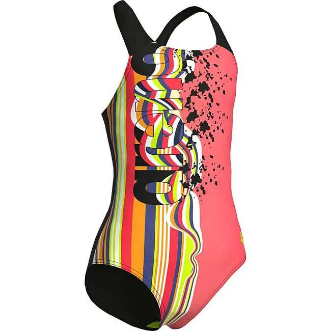 Купальник закрытый для девочек Arena PALETTE SWIMSUIT SWIM PRO BACK коралловый, черный