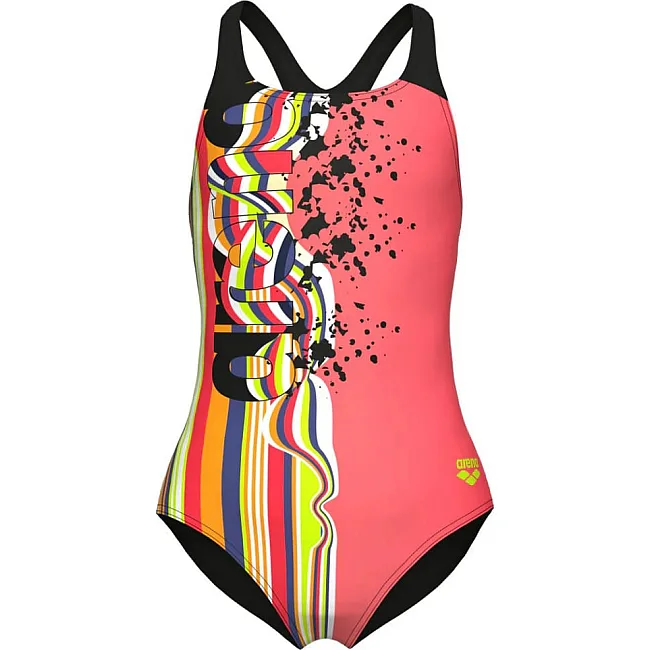 Купальник закрытый для девочек Arena PALETTE SWIMSUIT SWIM PRO BACK коралловый, черный