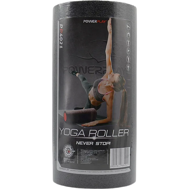 Массажный ролик (роллер) гладкий PowerPlay 4021 Fitness Roller Черно-красный (45x15см.)