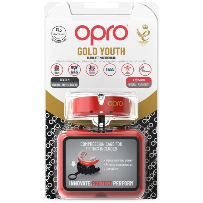 Капа для бокса для детей OPRO Self-fit GEN5 Youth Gold Red Pearl