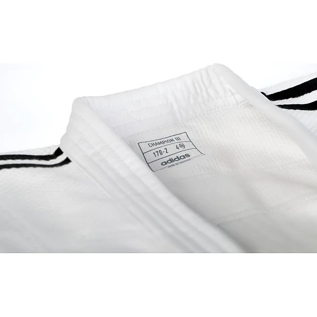 Кімоно для дзюдо Adidas Champion III з ліцензією IJF (білий/чорні смуги) J-IJF-2