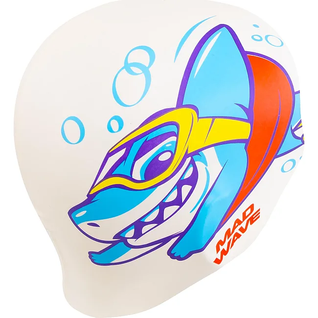 Шапочка для бассейна силиконовая для взрослых MADWAVE Baby shark M057432 (Белый)