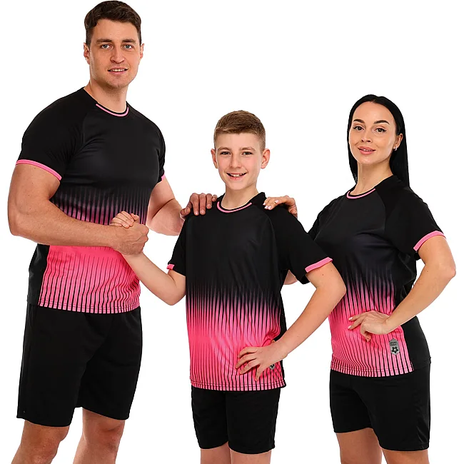 Футбольная форма комплект футболка и шорты LIDONG D8861 4XS-XXL (Черный-розовый)
