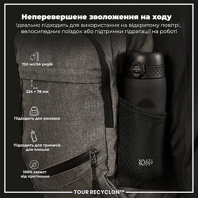 Пляшка для води ION8 750 мл. (ЕКО пляшка) BPA Free, Black