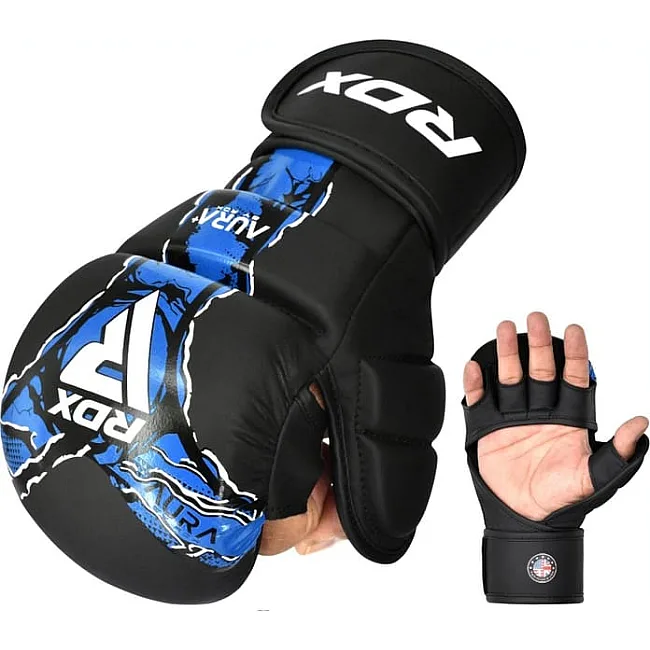 Тренувальні рукавиці RDX GRAPPLING GLOVES SHOOTER NEW AURA F17 чорний, синій