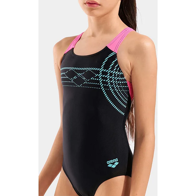 Купальник закрытый для девочек Arena SUNRISE SWIMSUIT SWIM PRO BACK черный, бирюзовый, розовый (для детей) 11