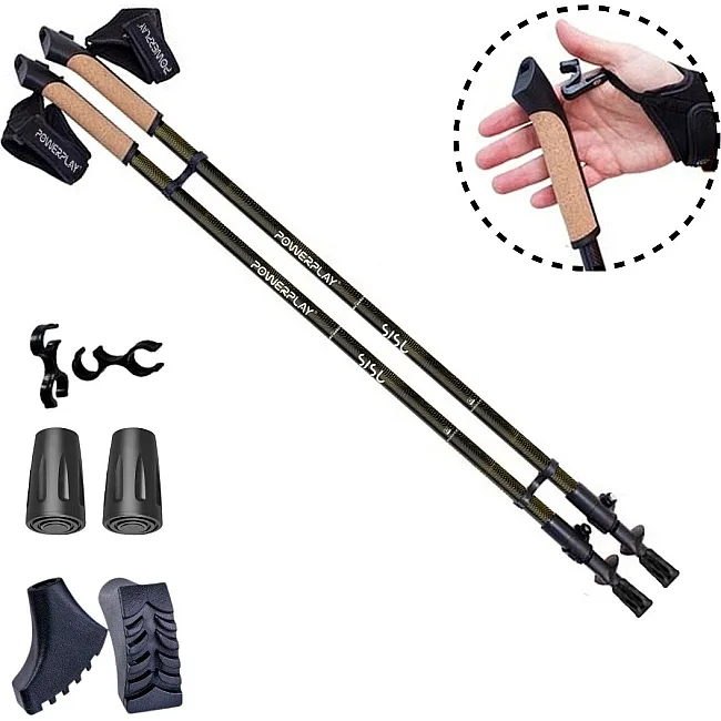 Палки для скандинавской ходьбы PowerPlay 9108 Sisu Black/Gold 80-135 см (пара) + 2-я пара сапог + чехол