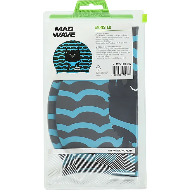 Шапочка для бассейна
 силиконовая юниорская MADWAVE
 Junior MONSTER M057309 (Голубой)