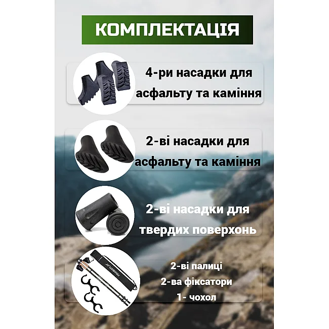 Палки для скандинавской ходьбы PowerPlay 9108 Sisu Black/Gold 80-135 см (пара) + 2-я пара сапог + чехол