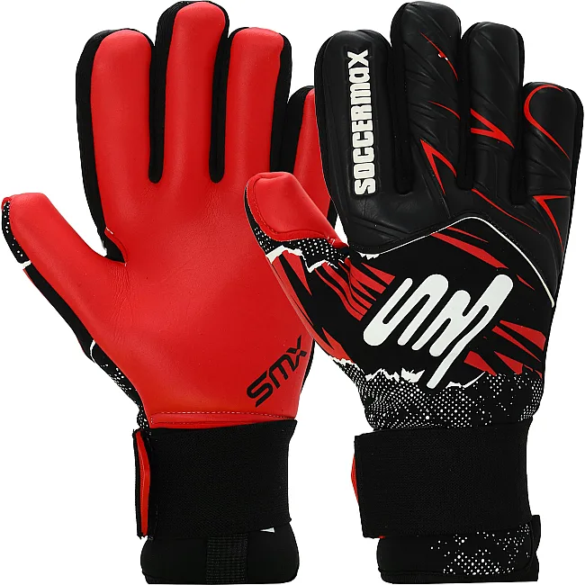 Вратарские перчатки профессиональные с защитой пальцев SOCCERMAX FB-8244 7-11 (Черный-красный)