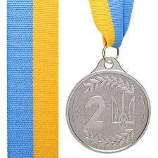 Медаль спортивна зі стрічкою SP-SPORT UKRAINE з українською символікою C-9293 ø6,5см (Срібний)