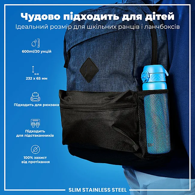 Бутылка для воды металлическая ION8 600 мл. Stainless Steel, Blue