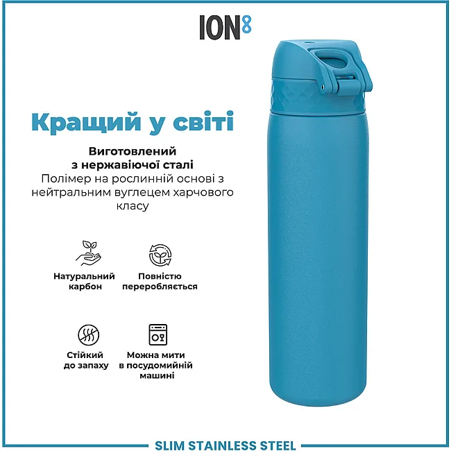 Бутылка для воды металлическая ION8 600 мл. Stainless Steel, Blue