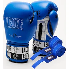 Боксерские перчатки Leone GN208 ICONIC Blue (бинты 4м. в комплекте)