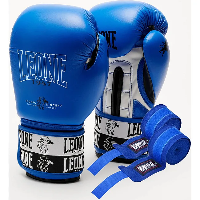 Боксерские перчатки Leone GN208 ICONIC Blue (бинты 4м. в комплекте)