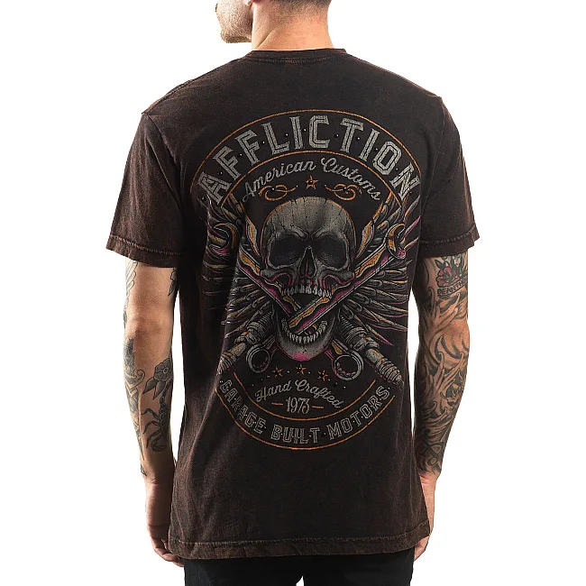 Футболка AFFLICTION AC Chop Shop Black Brown Lava Wash