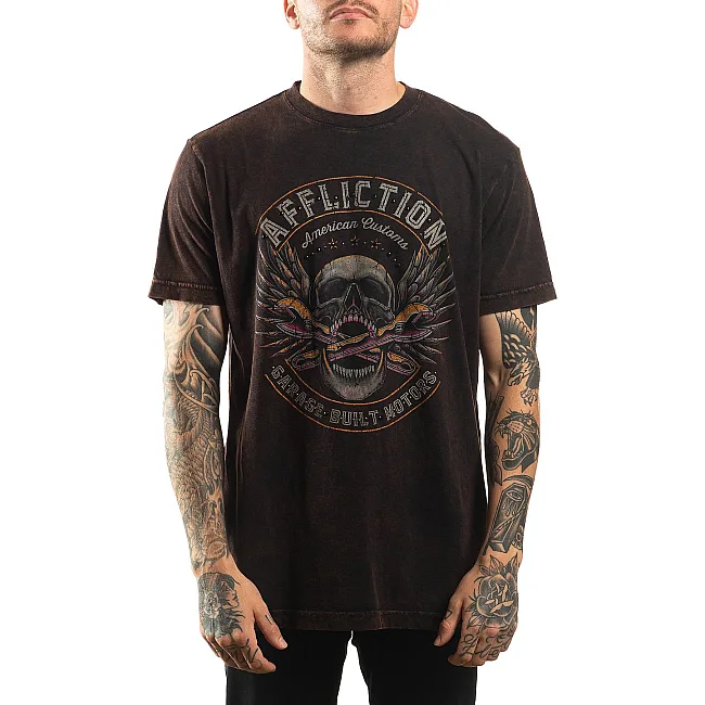Футболка AFFLICTION AC Chop Shop Black Brown Lava Wash