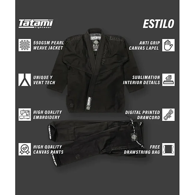 Кимоно для джиу-джитсу TATAMI Estilo Black Label Gi Black on Black