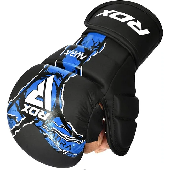 Тренувальні рукавиці RDX GRAPPLING GLOVES SHOOTER NEW AURA F17 чорний, синій