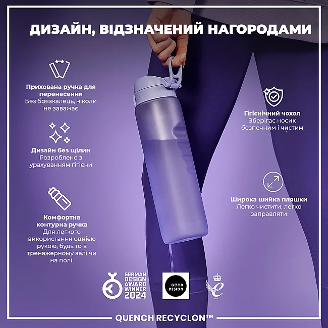 Бутылка для воды ION8 1000мл. (ЭКО бутылка) BPA Free, Light Purple