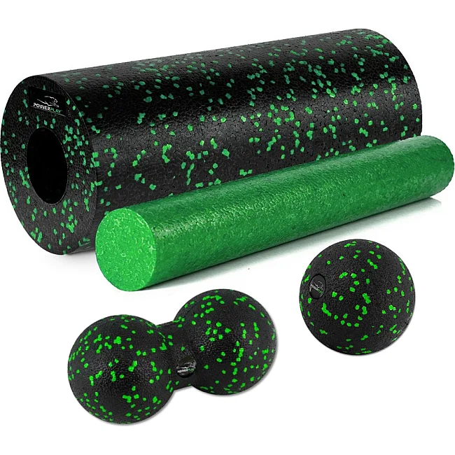 Масажний набір PowerPlay PP_4015 EPP Foam Roller Set 4in1 (2-ва роли + 2-ва м'ячі) Чорно-зелений