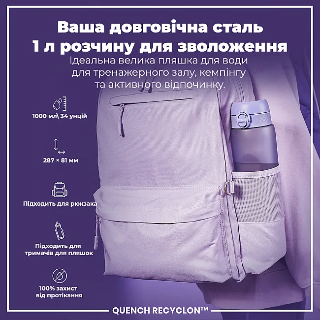 Бутылка для воды ION8 1000мл. (ЭКО бутылка) BPA Free, Light Purple