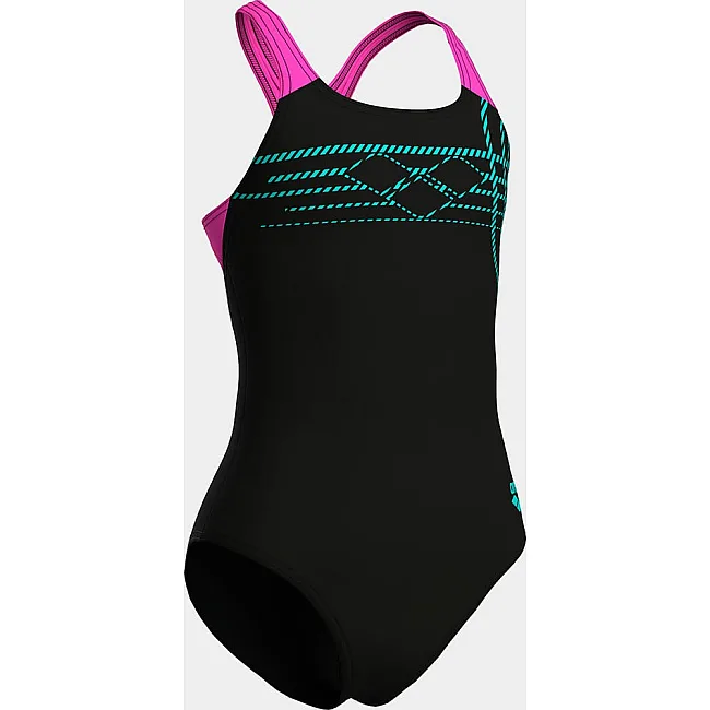 Купальник закрытый для девочек Arena SUNRISE SWIMSUIT SWIM PRO BACK черный, бирюзовый, розовый (для детей) 11