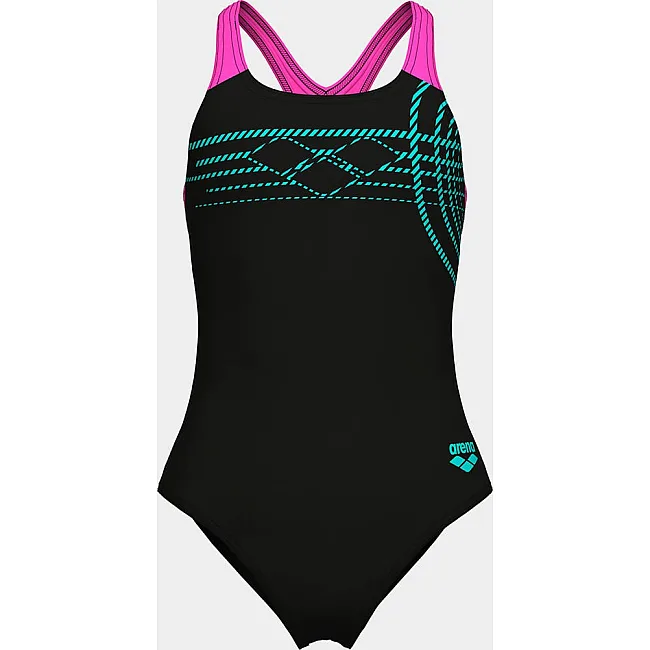 Купальник закрытый для девочек Arena SUNRISE SWIMSUIT SWIM PRO BACK черный, бирюзовый, розовый (для детей) 11