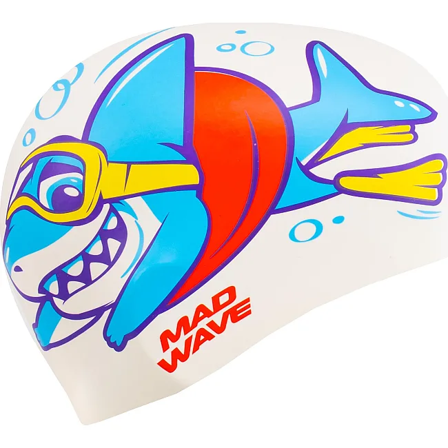 Шапочка для бассейна силиконовая для взрослых MADWAVE Baby shark M057432 (Белый)